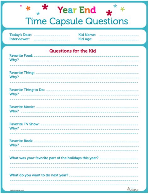 Printable End Of The Year Time Capsule Questions Todays Mama
