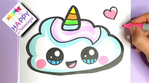 How To Draw A Super Cute Cloud Emo Ji Unicorn Easy Drawing