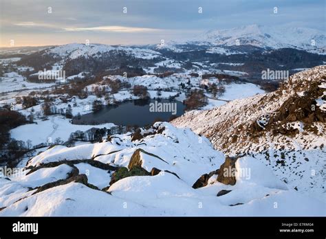 Loughrigg Tarn And The Coniston Fells In Winter Lake District Cumbria