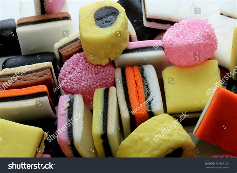 Pile Liquorice Allsorts Different Shapes Colors Stock Photo 724696153