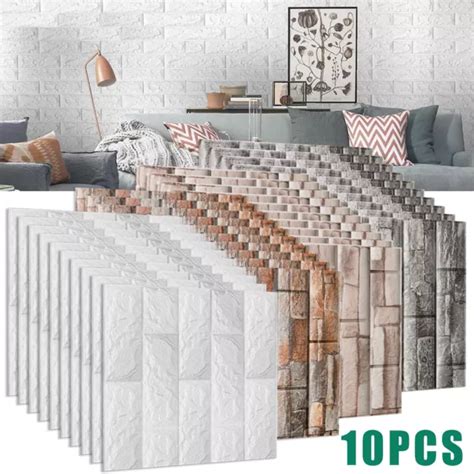 10pcs 3d Foam Stone Brick Wallpaper Panels Self Adhesive Waterproof