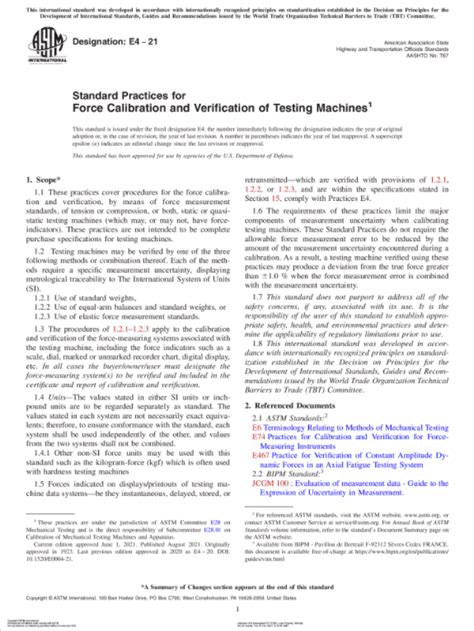 Astm E4 Standard Practices For Force Calibration And Verification Of