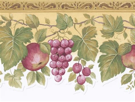🔥 Free Download Brown Cream Apple Cherry Grape Vines Wallpaper Border