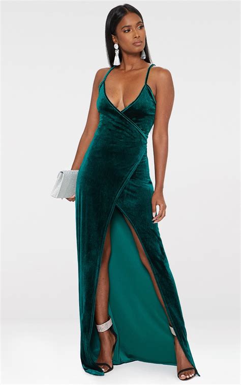Emerald Green Strappy Wrap Detail Maxi Dress Prettylittlething Ksa