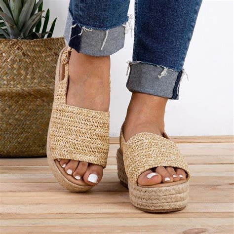 Weaving Espadrille Platform Sandals Summer Peep Toe Sandals In