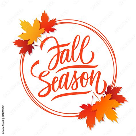 Fall Season Card Design With Bright Autumn Leaves Circles And Hand