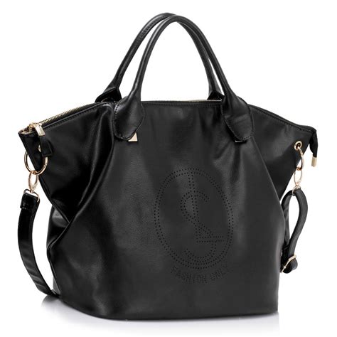 Ls00391 Black Large Tote Handbag With Long Strap