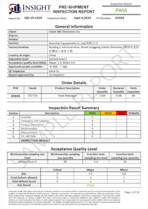 Easy to use & flexible. Sample QC Inspection Report - Insight Quality Services