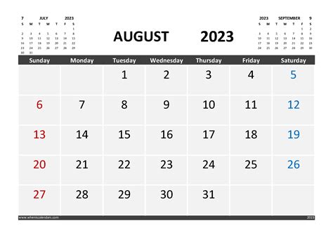 Free Calendar August 2023 Printable With Holidays