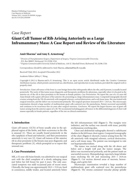 Pdf Giant Cell Tumor Of Rib Arising Anteriorly As A Large