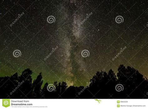 Beautiful Milky Way Galaxy On A Night Sky And Silhouette