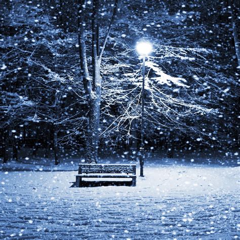 Lonely Bench In Snowy Night Wallpaper For 2048x2048