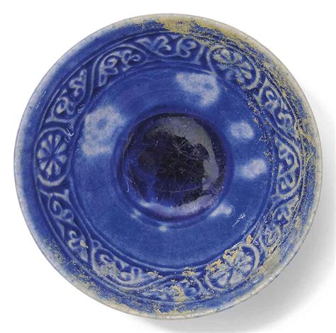 A Fine And Intact Cobalt Blue Glazed Pottery Bowl Kashan Or Nishapur