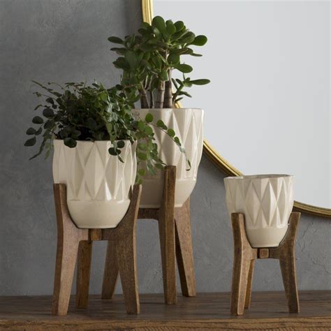 3 Piece Ceramic Table Vase Set Wood Planters Ceramic Planters Planters