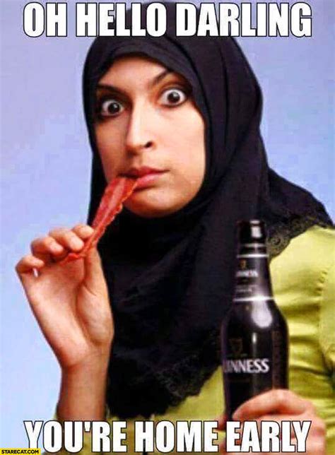 Oh Hello Darling Youre Home Early Muslim Woman Wife Eating Meat