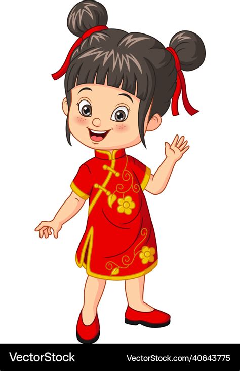 Cartoon Chinese Girl Wearing Traditional Costume Vector Image