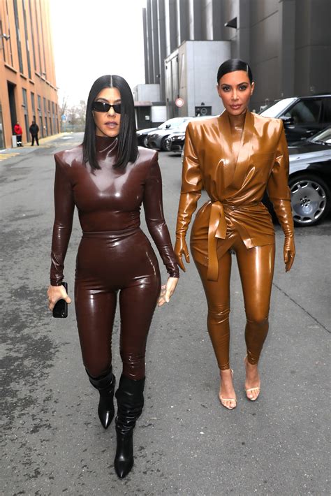 kourtney and kim kardashian wore matching latex outfits to kanye west s church service