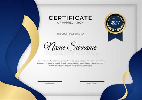 Professional Golden Blue Certificate Design Template With Wave Curve