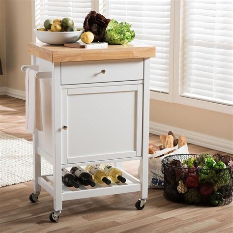 Baxton Studio Fermont White Kitchen Cart With Storage 28862 6636 Hd