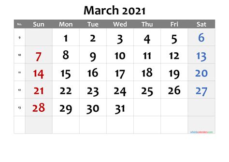Printable Calendar March 2021 Free Premium