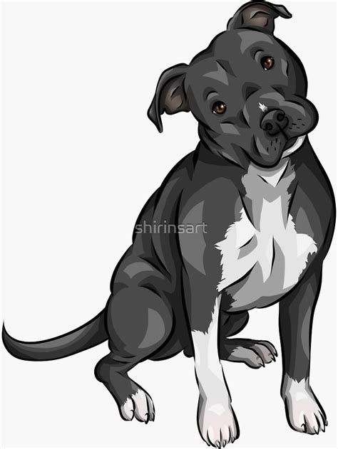 Cute Pitbull Black And White Cute Dog Art Sticker By Shirinsart