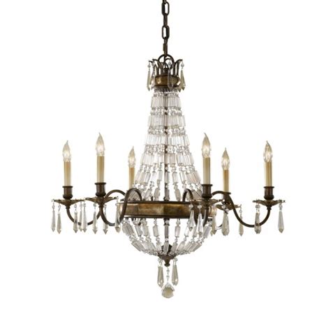 Traditional Antique Bronze And Crystal Chandelier 6 Candle Light