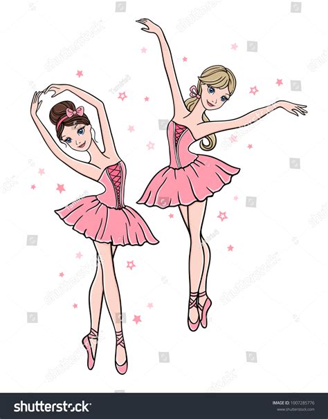 Vector Set Cute Cartoon Ballerinas Pink Vector De Stock Libre De