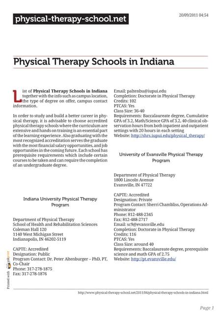 Physical Therapy Schools In Indiana