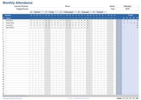 Free Excel Attendance Tracker Template Printable Templates