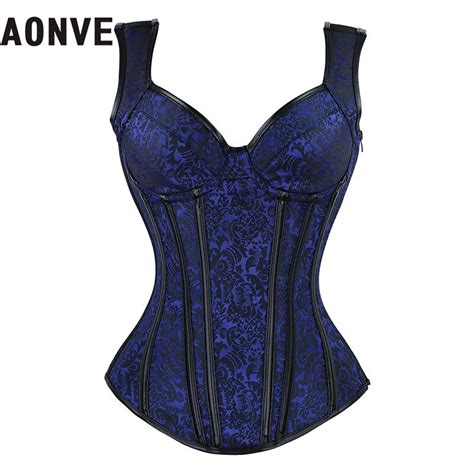 Aonve Women Steampunk Corsets Sexy Lace Up Push Up Bustiers Corselet Gothic Clothing Zipper