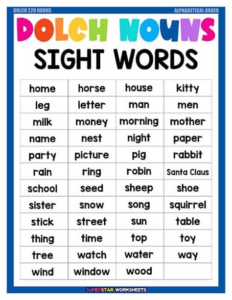 Dolch Sight Words Superstar Worksheets