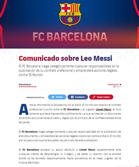 el barcelona emitió un comunicado oficial tras la filtración del contrato de lionel messi infobae