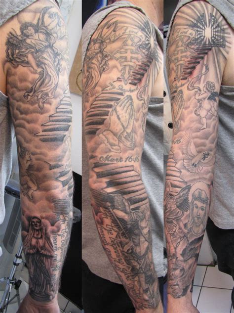 Grey Ink Angel Full Sleeve Tattoo For Men Sleeve Tattoos Half Sleeve