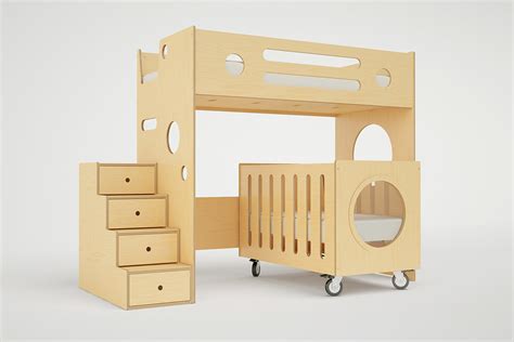 Foldable, portable, with roller, game bed. MARINO BUNK BED OVER CRIB — Casa Kids