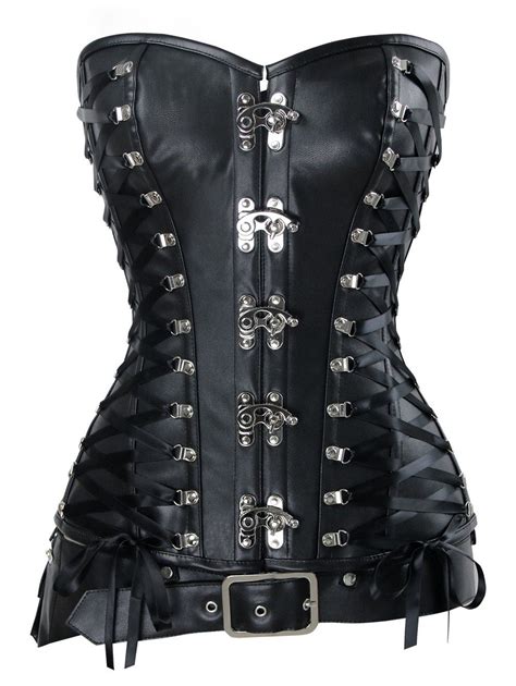 41 Off 2021 Steampunk Faux Leather Lace Up Corset In Black Dresslily