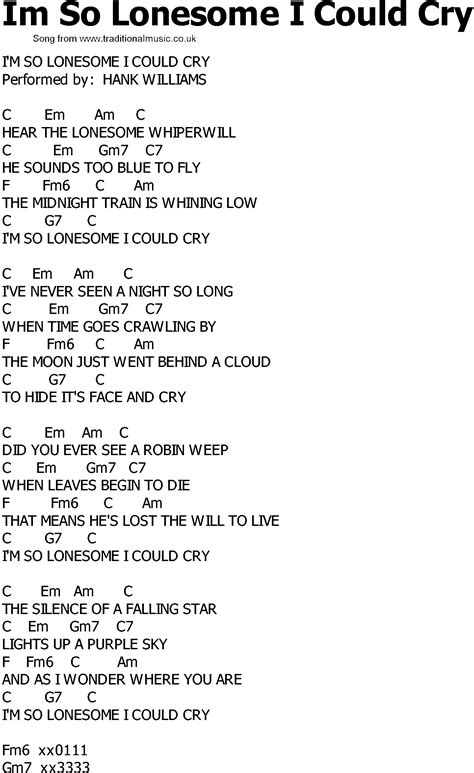 Old Country Song Lyrics With Chords Im So Lonesome I Could Cry