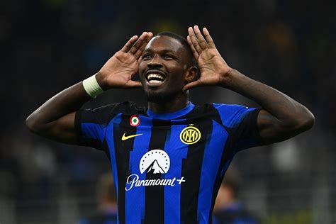 Inter striker Marcus Thuram celebrates Serie A win vs Lecce