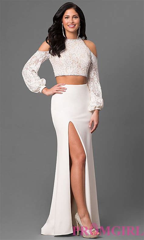 Two Piece Prom Dress With Cold Shoulder Long Sleeves Celebrity Prom