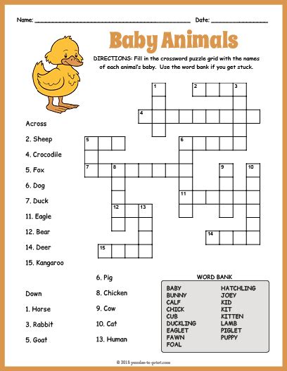 Simple Animal Crossword Puzzle Free Printable Templates