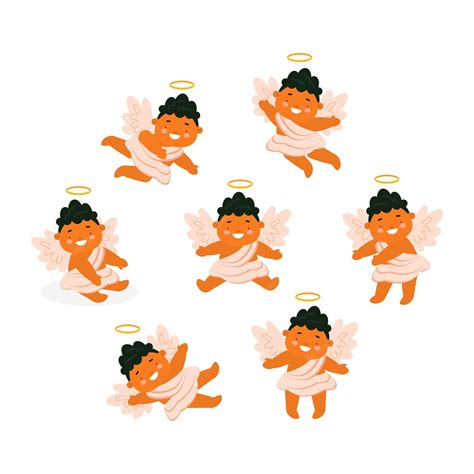 Premium Vector Cute Baby Angel In Different Poses Set Vector