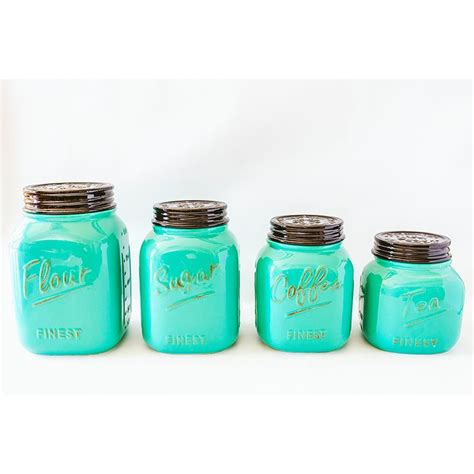 Teal Ceramic Mason Jar Canister Set Of 4 By Zallzo Zallzo Ceramic Mason Jar Mason Jars