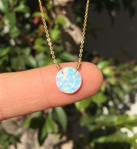 Opal Circle Necklace Opal Disc Necklace Opal Dot Necklace Fire Opal