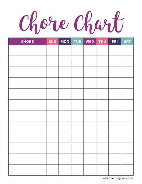 Free Blank Printable Weekly Chore Chart Template For Kids