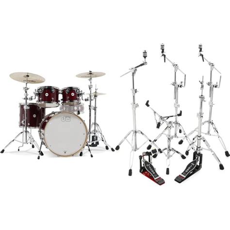 Dw Design Series 4 Piece Shell Pack And Hardware Bundle Cherry Stain Lacquere Gloss Sweetwater