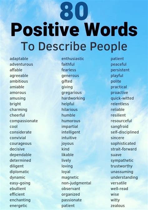 Eighty 80 Words To Describe People In A Positive Manner Words To