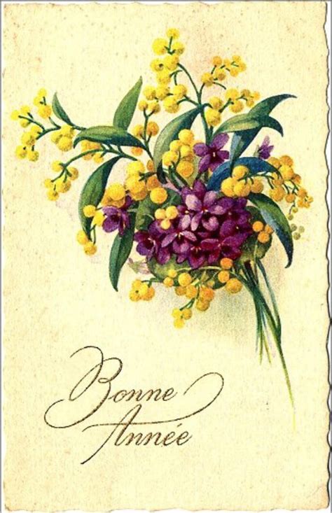 Cpa Carte Postale Ancienne Fantaisie Bonne Année Bouquet Mauve