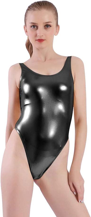 Amazon Com Kepblom Womens Shiny Metallic Leotard High Cut Thongs Sexy Backless Holographic One