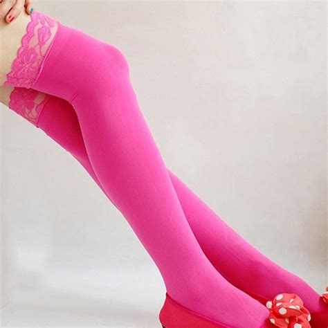 feitong sexy womens lace top silicone band thigh high stockings pantyhose colorful fashion women