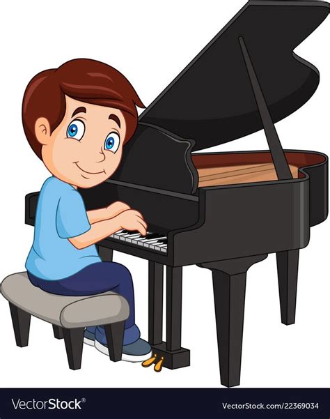 Cartoon Little Boy Playing Piano Vector Image On Ilustracje Obrazy