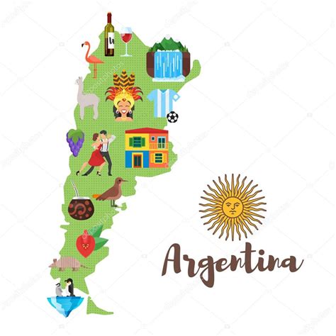 Ilustración De Argentina Mapa Con Símbolos Culturales Nacionales Argentinos 2024